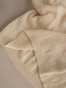 Anewsta Essential Autumn/Winter Soft Nordic Round Neck Drop Shoulder Loose Beige Fuzzy Knit Sweater - White - View 8