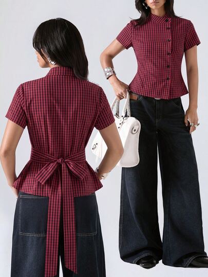 LYSMO Women's Plaid Casual Versatile Daily Wear Shirt