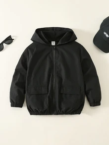 SHEIN 兒童小男孩秋冬連帽長袖黑色外套 男童外套 - 彩色 - 查看 3