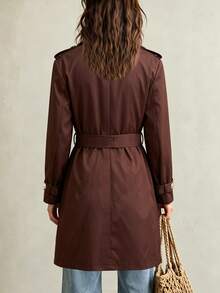 SHEIN LUNE Women's Vintage French Classic Elegant Fall Versatile Fashion Trench Coat Suitable For Daily Wear Commuting Office Dark Brown - Brown - View 2