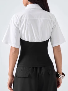 LYSMO Blus Kasual Wanita 2 in 1 Lengan Pendek Model Batwing untuk Berpergian - Putih - View 2