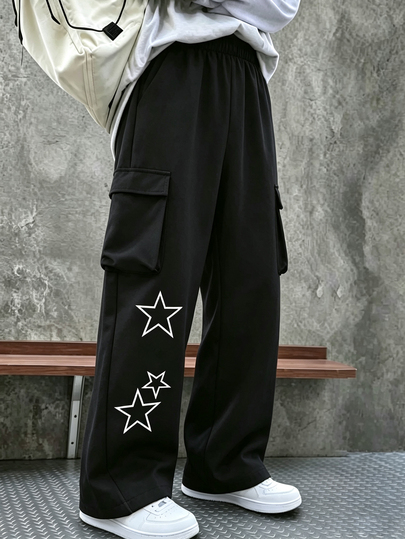 Coolqubz 1 pieza Pantalones rectos de tela tejida de unicolor, estilo minimalista y casual para adolescentes y hombres, tela cómoda, adecuados para atuendos de streetwear y múltiples estaciones