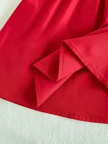 SHEIN 1件女嬰長袖洋裝，甜美紅白色櫻桃刺繡飾邊，荷葉邊袖口，彼得潘領，適合假日派對、秋季婚禮賓客，A字版型 - 紅色 - 查看 6