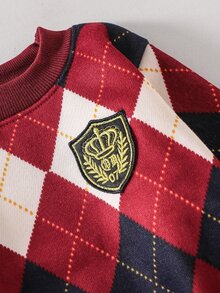 New Kids' Sweatshirt, Autumn/Winter Thermal-Lined, College Style, Boys' Knitted Crew Neck Pullover Base Layer, Thickened - Red - View 6