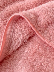 SHEIN 新生女嬰秋冬款粉色珊瑚絨連腳連身衣 0-12個月 3D熊耳連帽連身衣 - 粉色 - 查看 6