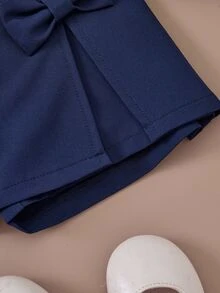 SHEIN 女童編織素色3D蝴蝶結休閒裙褲 - 寶藍色 - 查看 5