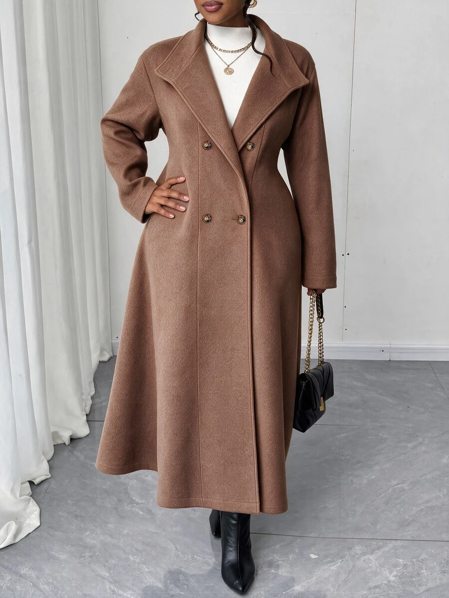 Elenzga Plus Size Women's Solid Color Casual Versatile Daily Wear Overcoat - Apricot - View 1