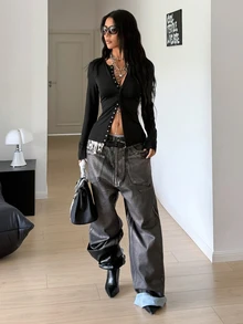 SHEIN HypeZone 女款秋季新款復古修身顯瘦休閒百搭時尚高級黑色夾克 - 黑色 - 查看 6