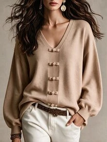 Balvessa Women's Vintage Elegant Versatile Commuter Sweater For Autumn/Winter - Camel - View 1