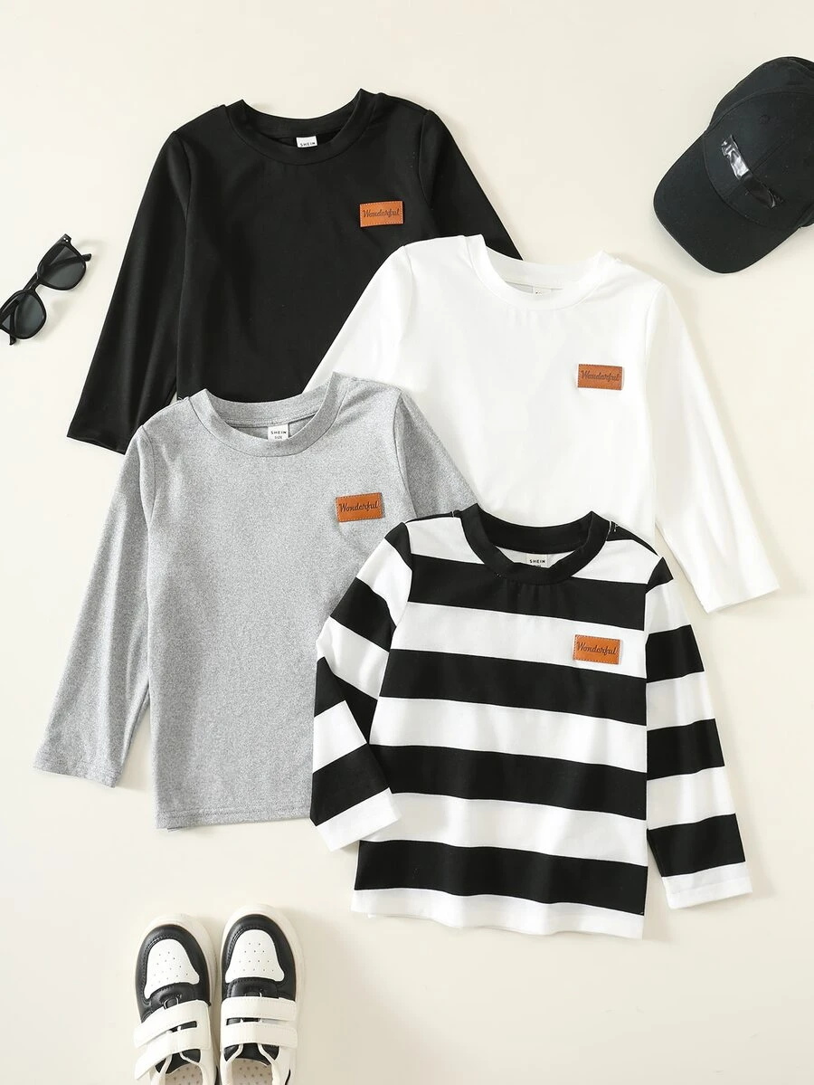 SHEIN 4PCS Young Boys T-Shirts - Multicolor - View 1
