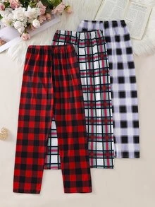 Girls' Multi-Piece Set 3D Black Bow Colorful Plaid Knit Long Pants - Multicolor - View 2