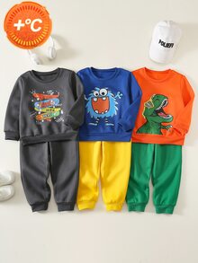 SHEIN 6pcs/Set Young Boy Kids Casual Cute Letter Pattern Crew Neck Sweatshirt And Fit Autumn Pants - Multicolor - View 3