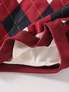 New Kids' Sweatshirt, Autumn/Winter Thermal-Lined, College Style, Boys' Knitted Crew Neck Pullover Base Layer, Thickened - Red - View 7