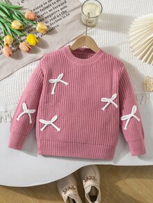 SHEIN 女童彩色條紋針織圓領毛衣 - 粉色 - 查看 4