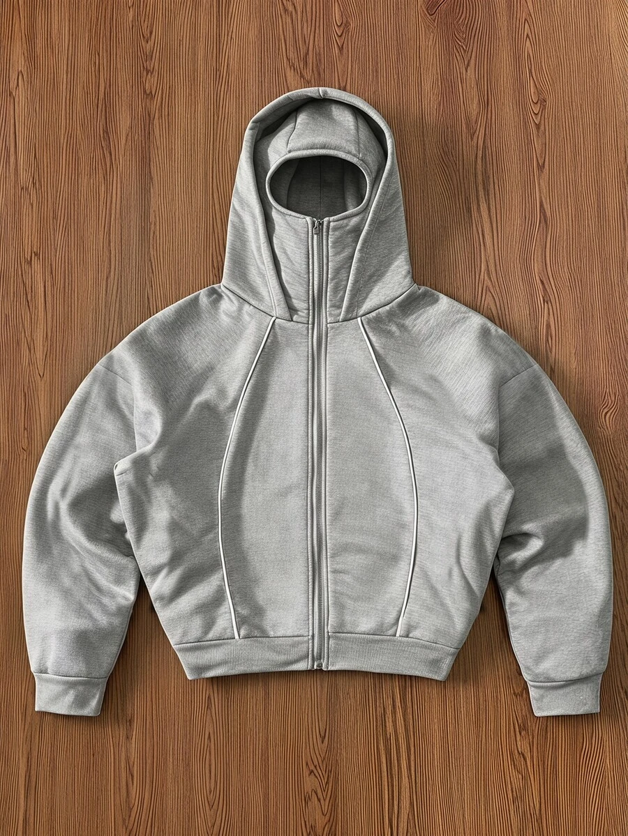 SWAVVY Men's Solid Color Long Sleeve Zip-Up Hooded Sweatshirt - Light Grey - View 1