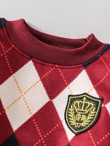 New Kids' Sweatshirt, Autumn/Winter Thermal-Lined, College Style, Boys' Knitted Crew Neck Pullover Base Layer, Thickened - Red - View 3