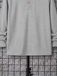 SHEIN Kaos Polo Lengan Panjang Warna Polos untuk Anak Laki-Laki Remaja (Tween Boys) dengan Kerah Setengah - Grey - View 5