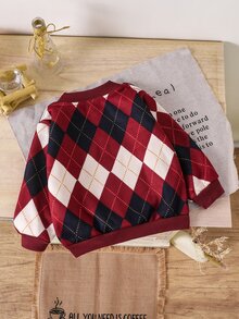 New Kids' Sweatshirt, Autumn/Winter Thermal-Lined, College Style, Boys' Knitted Crew Neck Pullover Base Layer, Thickened - Red - View 2