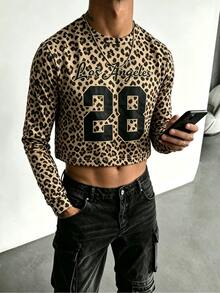 TONEVAULT Men's Leopard Print Digital Pattern Casual Everyday Long Sleeve T-Shirt - Brown - View 4