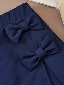 SHEIN 女童編織素色3D蝴蝶結休閒裙褲 - 寶藍色 - 查看 4