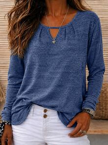 Linhara CURVE Plus Size Women's Knitted Casual Autumn T-Shirt Fall - Blue - View 1