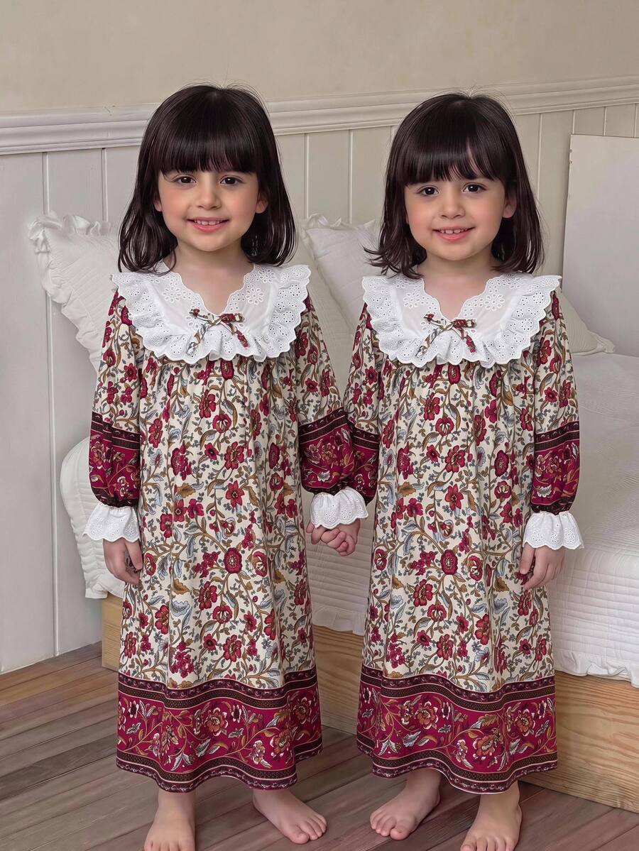 Young Girl Casual Daily Versatile Comfortable Pattern Lace Trim Home Wear - Multicolor - View 1