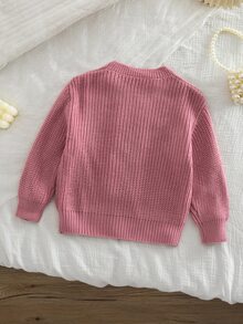 SHEIN 女童彩色條紋針織圓領毛衣 - 粉色 - 查看 2