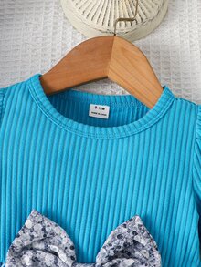 SHEIN 女嬰可愛花卉公主風秋季度假洋裝，日常穿著洋裝 - 藍色 - 查看 4