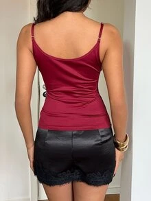 Aloruh Women's Sequin Floral Pattern Fitted Versatile Daily Wear Camisole Top - Burgundy - View 2