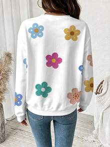 Comfylo Autumn New Plus Size Women's Loose Round Neck Sweatshirt - Colorful Floral Pattern, Long Sleeve, Casual Style Winter - Multicolor - View 2