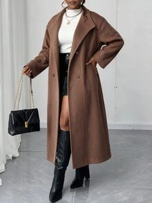 Elenzga Plus Size Women's Solid Color Casual Versatile Daily Wear Overcoat - Apricot - View 4