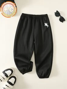 SHEIN 兒童 1件男童休閒保暖內裡運動長褲，適合學校、戶外、派對冬季穿著 - 黑色 - 查看 3