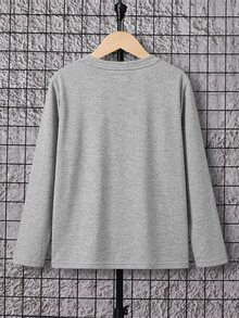 SHEIN Kaos Polo Lengan Panjang Warna Polos untuk Anak Laki-Laki Remaja (Tween Boys) dengan Kerah Setengah - Grey - View 2