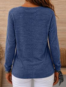 Linhara CURVE Plus Size Women's Knitted Casual Autumn T-Shirt Fall - Blue - View 2