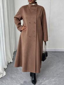 Elenzga Plus Size Women's Solid Color Casual Versatile Daily Wear Overcoat - Apricot - View 3