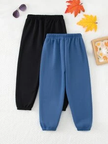2pcs/Pack Celana Jogger Kasual Tebal Berlapisan Termal untuk Anak-anak, Musim Gugur/Dingin - MultiWarna - View 2