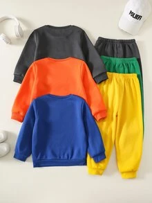 SHEIN 6pcs/Set Young Boy Kids Casual Cute Letter Pattern Crew Neck Sweatshirt And Fit Autumn Pants - Multicolor - View 2
