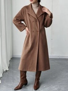 Elenzga Plus Size Women's Solid Color Casual Versatile Daily Wear Overcoat - Apricot - View 5