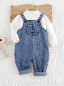 Baby Boy Colorblock Long Sleeve Top And Overall Pants Set - Blue - View 2