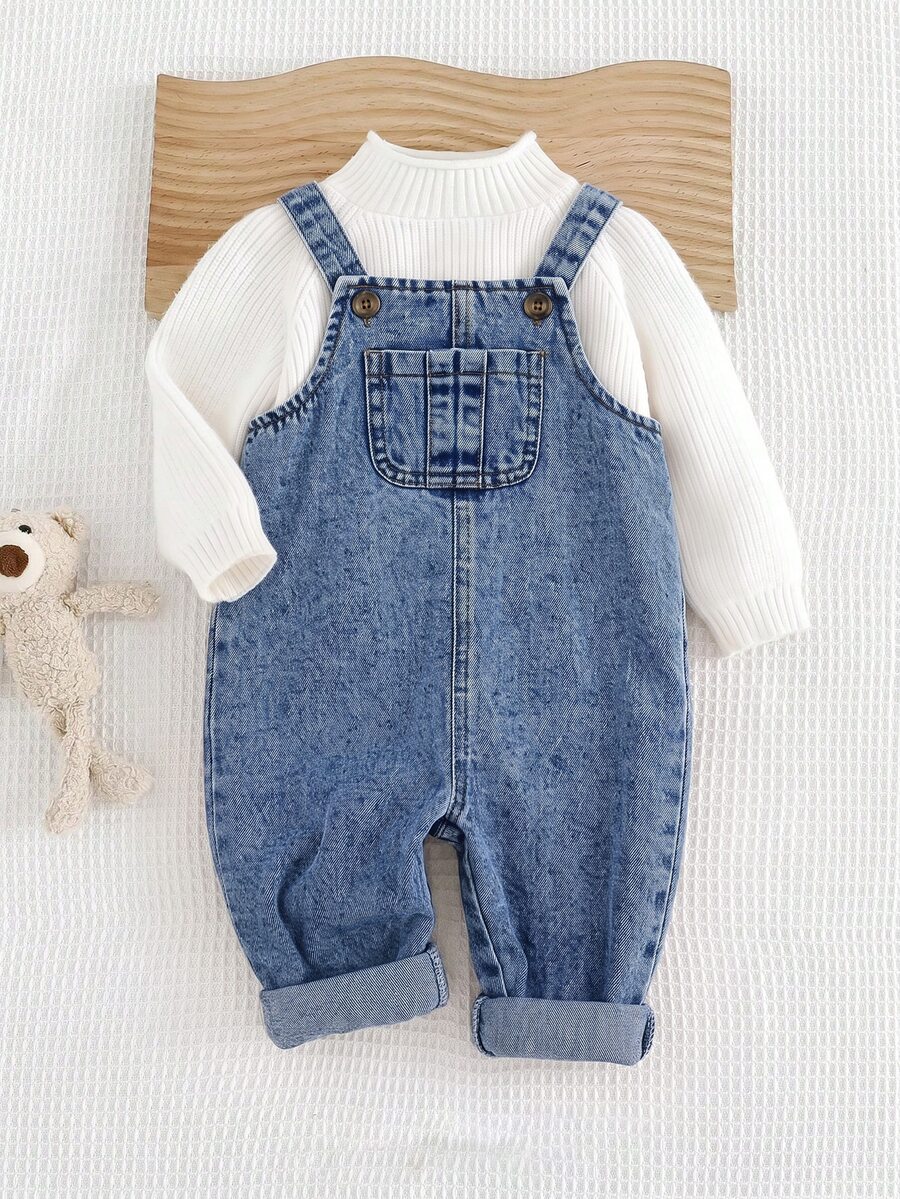 Baby Boy Colorblock Long Sleeve Top And Overall Pants Set - Blue - View 1