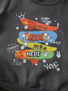 SHEIN 6pcs/Set Young Boy Kids Casual Cute Letter Pattern Crew Neck Sweatshirt And Fit Autumn Pants - Multicolor - View 4