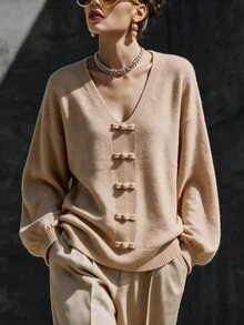 Balvessa Women's Vintage Elegant Versatile Commuter Sweater For Autumn/Winter - Camel - View 6