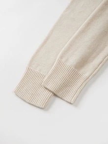 SHEIN Fall Chic Wrap V Neck Knit Top, Long Sleeve Ribbed Hem Women Pullover - Apricot - View 6