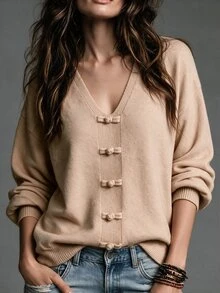 Balvessa Women's Vintage Elegant Versatile Commuter Sweater For Autumn/Winter - Camel - View 5