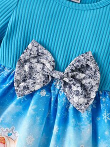 SHEIN 女嬰可愛花卉公主風秋季度假洋裝，日常穿著洋裝 - 藍色 - 查看 7
