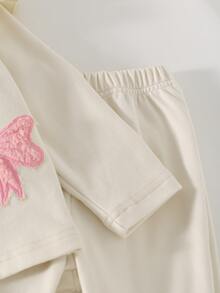 Baby Girls Fall Tops Light Pink Pastel Plush Bow Knot Long Sleeve Pullover Cardigan Pants Set Thick Fleece Autumn Winter Clothes Family Matching Cute - Apricot - View 8