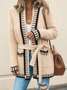 Balvessa Women's Loose Fit Drop Shoulder Long Sleeve Cardigan With Lapel, Single-Breasted Large Buttons, Patch Pocket Decor, Casual Commute - Multicolor - View 5