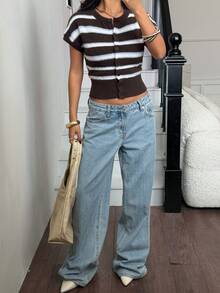 Siren Gaze Atasan Rajut Kasual Harian Wanita dengan Motif Blok Warna - Coffee Brown - View 6