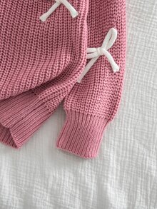 SHEIN 女童彩色條紋針織圓領毛衣 - 粉色 - 查看 3
