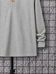 SHEIN Kaos Polo Lengan Panjang Warna Polos untuk Anak Laki-Laki Remaja (Tween Boys) dengan Kerah Setengah - Grey - View 4